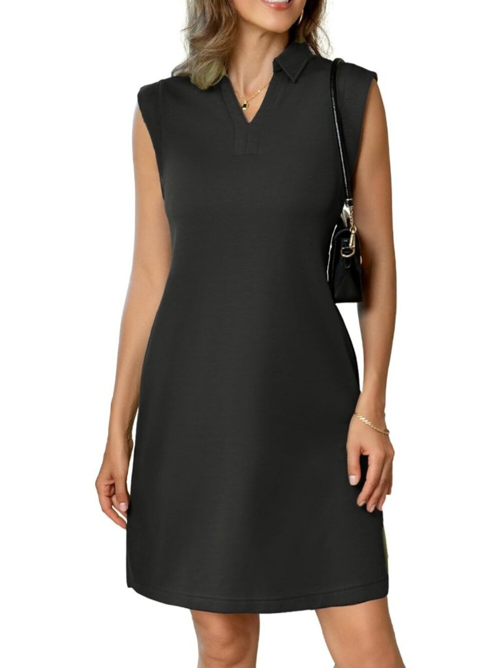 Casual Summer Midi Dress for Women - V Neck, Cap Sleeve, Side Split, Pockets